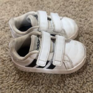 Adidas Kids White and Black Velcro Sneakers